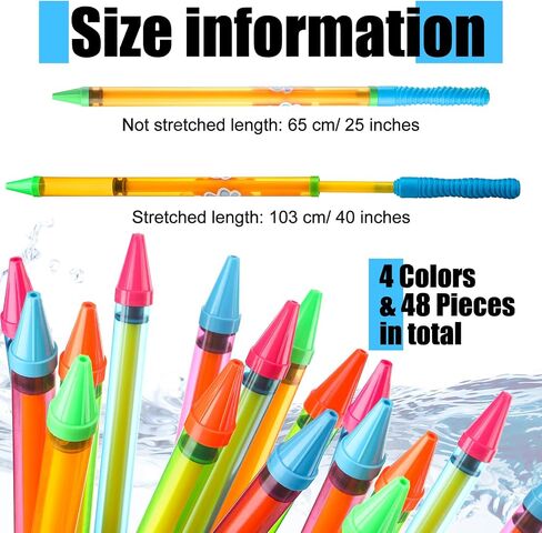 Leitee 48 Pieces 25 Inches Crayon Water Guns Bulk Long Water Shooters Water Suction Gun Water Squirters Summer Outdoor Beach Pool Party Game Toys for Kids Teens Adults Party Favors Supplies, 4 Colors in Saudi Arabia