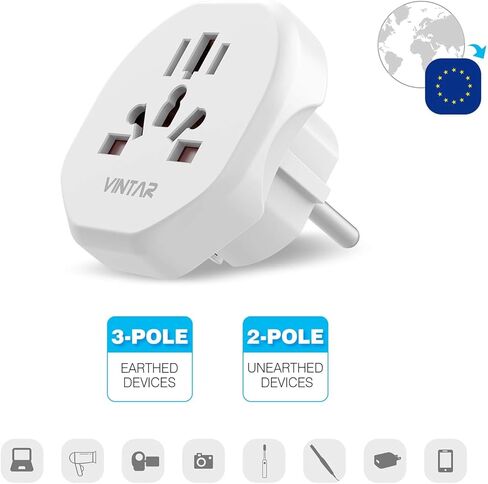 [1-Pack] Type E F Plug Adapter, VINTAR Germany France Travel Plug Adapter, South Korea Outlet Adapter, Schuko Power Adaptor for US to Europe EU Spain Iceland Korea Greece Russia German French in Saudi Arabia