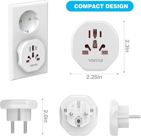 [1-Pack] Type E F Plug Adapter, VINTAR Germany France Travel Plug Adapter, South Korea Outlet Adapter, Schuko Power Adaptor for US to Europe EU Spain Iceland Korea Greece Russia German French in Saudi Arabia