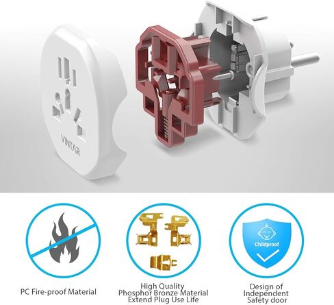 [1-Pack] Type E F Plug Adapter, VINTAR Germany France Travel Plug Adapter, South Korea Outlet Adapter, Schuko Power Adaptor for US to Europe EU Spain Iceland Korea Greece Russia German French in Saudi Arabia