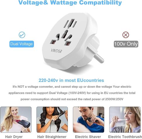 [1-Pack] Type E F Plug Adapter, VINTAR Germany France Travel Plug Adapter, South Korea Outlet Adapter, Schuko Power Adaptor for US to Europe EU Spain Iceland Korea Greece Russia German French in Saudi Arabia