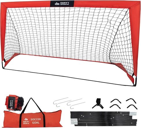 Soccer Goal by Day 1 Sports – 5 OPTIONS TO CHOOSE FROM (4’x3’, 6’x3’, 9’x5’, 12’x6’ OR 4 PC SET) – Includes 5 Ground Stakes and Carrying Bag – Portable Practice Net, Easy Set Up in Saudi Arabia