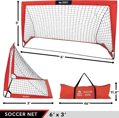 Soccer Goal by Day 1 Sports – 5 OPTIONS TO CHOOSE FROM (4’x3’, 6’x3’, 9’x5’, 12’x6’ OR 4 PC SET) – Includes 5 Ground Stakes and Carrying Bag – Portable Practice Net, Easy Set Up in Saudi Arabia