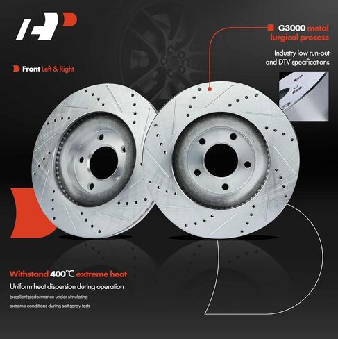 A-Premium 12.60 inch (320mm) Front Drilled and Slotted Disc Brake Rotors Compatible with Select Ford and Lincoln Models - Edge 2007-2014, MKX 2007-2015, 2-PC Set in Saudi Arabia