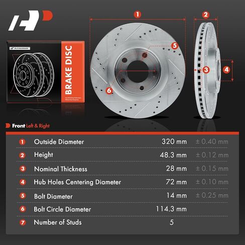 A-Premium 12.60 inch (320mm) Front Drilled and Slotted Disc Brake Rotors Compatible with Select Ford and Lincoln Models - Edge 2007-2014, MKX 2007-2015, 2-PC Set in Saudi Arabia