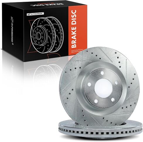 A-Premium 12.60 inch (320mm) Front Drilled and Slotted Disc Brake Rotors Compatible with Select Ford and Lincoln Models - Edge 2007-2014, MKX 2007-2015, 2-PC Set in Saudi Arabia