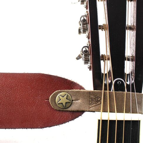 Walker And Williams AT-1-DBRN Distressed Brown Premium Leather Acoustic Guitar Strap Button Headstock Adaptor For Acoustic, Electric, And Bass Guitars in Saudi Arabia