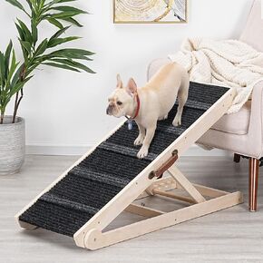 Dog Ramp for Bed - Foldable Small to Large Dog Ramp for Couch - 6 Adjustable Height from 12" to 24" - Stairs with High Traction Mat - Wooden Portable Ramp for Dogs to Get on Bed Couch Car Up to 200LBS in Kuwait