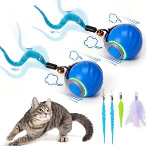 BABORUI Interactive Cat Toy Ball - Automatic Interactive Cat Toys for Indoor Cats with 3 Tails, 2 Speeds Rechargeable Cat Enrichment Toys for Small/Medium/Large Cats to Keep Them Busy(Blue) in Kuwait
