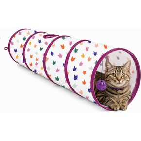 ASPCA Cat Tunnel with Rattle Toy, Interactive Collapsible Cat Tunnel for Indoor Cats, Crinkle Play Tunnel with Hanging Rattle Toy, for Hiding, Chasing, Pouncing & Active Play, Silhouette Printed in Saudi Arabia