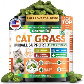 Carmelie Cat Grass Treats Chews, Hairball Treatment for Cats, 500 Count in Saudi Arabia