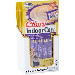 INABA Churu Indoor Care for Hairball Control, Functional Lickable Cat Treat with Taurine & Green Tea Extract, 0.5oz Each, 24 Tubes Total, Salmon Recipe in Kuwait
