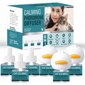 Cat Calming Diffuser 6 in 1 Multicat Calming Pheromones Diffusers Relief Stress Anxiety Fighting Scratching 90 Days Calm Relaxing Pheromone for Cats kit 48ml Refill Fits All Common Diffuser Plug In in Kuwait