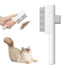 Marchul 2Pcs Pet Comb Flea Comb Set for Cats Dogs, Cat Grooming Brush with Release Button and Stainless Steel Round Teeth, Self-Cleaning Dog Combs for Removing Pet Hair, Knots & Loose Fur, Black in Kuwait
