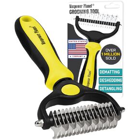 Maxpower Planet Hair Brush - Double Sided Shedding, Dematting Undercoat Rake for Dogs and Cats - Extra Wide Dog Grooming Brush, Reduce Shedding by 95%, Turquoise in Kuwait