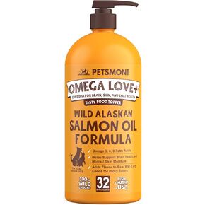 Petsmont Omega Love+ Wild Alaskan Salmon Oil for Dogs Formula 32 oz - Fish Omega Liquid Pump Cats Supports Joint Function Immune Heart Health Food Supplement Pets Natural EPA DHA Fatty Acids in Saudi Arabia