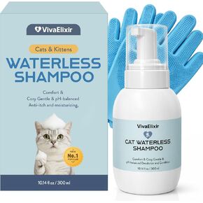 Cat Waterless Shampoo & Conditioner 2-in-1 for Cats & Kittens, No-Rinse Dry Bath Foam with Oatmeal, Aloe & Silk Protein, Hydrating & Itch Relief Support, Deodorizing & Detangling, 10.14 fl oz in Saudi Arabia