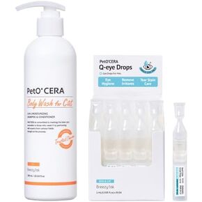 PetO’Cera Cat Care Bundle | Hypoallergenic Shampoo & Conditioner + Eye Drops | Moisturizing, Soothing & Veterinarian Approved | Lubricating Eye Drops | Complete Cat Skin, Coat & Eyes Solution in Kuwait