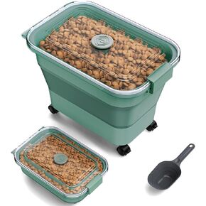 Dog Food Storage Container, 15-23 Lbs Collapsible Dog Food Container with Transparent Airtight Lid, Wheels and Scoop, Travel Pet Food Storage Container for Cat, Dog and Bird, Keep Dry Food Fresh in Saudi Arabia