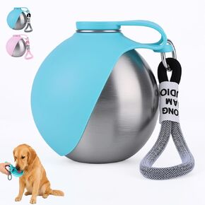 2 in 1 Portable Tumbler for Dogs,Portable Dog Water Ball,10Oz Stainless Steel Dog Water Bottle with Silicone Foldable Bowl, Leak-Proof 2 in 1 Portable Small Dog Water Bottle for Walking in Saudi Arabia