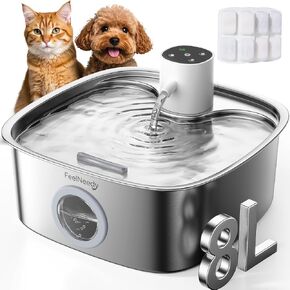 Cordless Wider Tray Dog Water Fountain, 5000mAh Battery Operated Dog Water Bowl Dispenser with 3 Motion Sensor, FEELNEEDY Stainless Steel Pet Water Fountain for Multi-Pets, Easy Setup & Clean, 8L in Kuwait