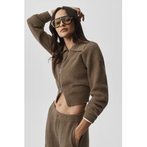 Alo Yoga Cashmere Wool Harmony Full Zip Jacket - Java Brown Heather in Kuwait