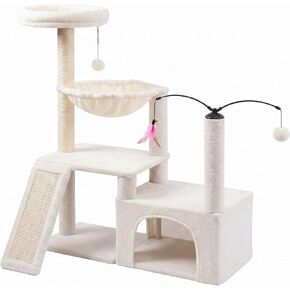 YUNIQUE Cat Tree with Cat Condo and Big Hammock, Grey in Kuwait