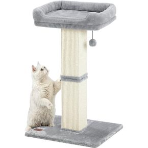 Karolpar 32" Cat Scratching Post for Indoor Cats, Sisal Cat Scratcher with Plush Perch, Large Scratch Post with Bed, Removable Cover, Sisal Fabric,Light Grey in Kuwait