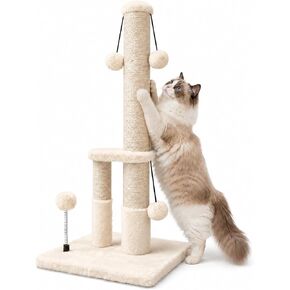 Dimaka Tall Cat Scratching Post, Double Lower Posts Extra Stable Cat Post Tree Scratcher with Sisal Rope and Teasing 4 Balls Total Large Base (Grey) in Kuwait