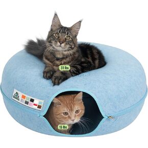 Peekaboo Cat Cave Donut for Multiple & Large Cats up to 30-45 lbs, 3-in-1 Self Warming Cat Bed, Tunnel & Scratcher for Indoor Cats, Washable & Detachable Small Dog Bed (Light Gray, Large) in Kuwait