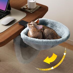 JUNSPOW Cat Desk Bed - One-Click Folding,Sunken Design & Space-Saving Semi-Circular Cat Bed, Soft Faux Rabbit Fur Material, Suitable for Various Desktops-Maximum Hold Up to 40lb in Saudi Arabia
