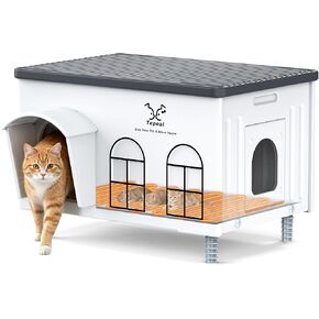 Indestructible Heated Cat House for Outside Winter, Heated Outdoor Cat House Weatherproof with Escape Door, Waterproof & Insulated Outdoor Cat Shelter for Feral Stray Cat Kitty. 17.7"x15"x17.5" in Kuwait