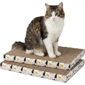 Kitty City Cat Scratcher– 2-Pack Durable Corrugated Cardboard Scratch Pads with Catnip – Double-Sided for Longer Use, Cat Claw Maintenance & Furniture Protection - Size: 10" x 18" - Cat Print in Kuwait