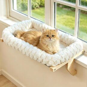 Zoratoo Cloud-Soft Wooden Cat Window Sill Perch with Zipper Cushion,L White in Kuwait