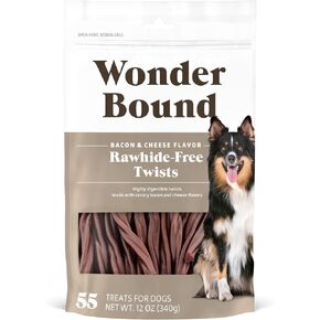 Wonder Bound Bacon & Cheese Flavor Dog Twist Sticks - 55 Count - Rawhide-Free Dog Treats, Dental Health Chews for Plaque & Tartar Control, Easy to Digest, Long-Lasting in Saudi Arabia