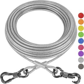 XiaZ Dog Tie Out Cable, Heavy Duty Dog Chains for Outside with Lockable Hook, Pet Runner Cable Leads for Yard, Dogs Line Tether for Small Medium Large Dogs Up to 250 LBS (20FT, Silver) in Kuwait