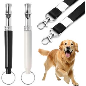 2 Pack Dog Whistle - Dog Whistle to Stop Barking Neighbor's Dog & Long Range Recall, Adjustable Ultrasonic Silent Dog Whistle with Lanyard for Training Recall, Professional Obedience (Black & White) in Kuwait