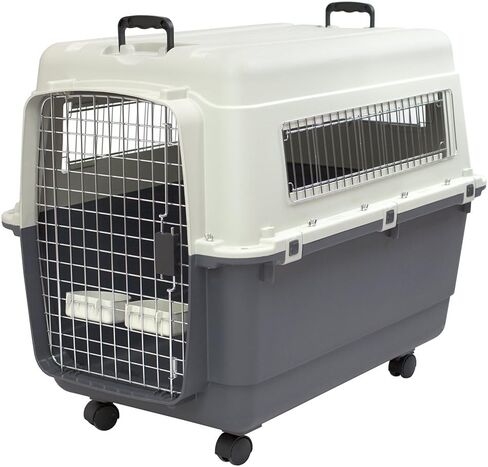 SportPet Airline Compliant XX-LARGE 39" Travel Dog Kennel-Durable Plastic Airline Pet Carrier w/ Removable Wheels & Food Bowls, Collapsible Indoor/Outdoor Dog Kennel, Dogs up to 36"L & 27"H-Cream/Gray in Saudi Arabia