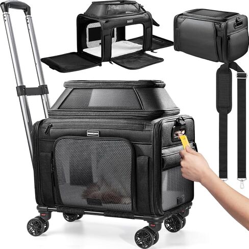 Top-Expandable Cat Carrier with Wheels Pet Window,18x11x11 Airline Approved in Saudi Arabia