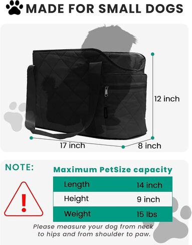 Lightweight Dog Purse Carrier for Small Dogs up to 15 lbs, Dog Tote Bag Puppy Carrier, Soft Plush Interior, Safety Leash Clip, 4 Side Pockets Dog Carrier Bag for Travel & Walking, Black in Saudi Arabia