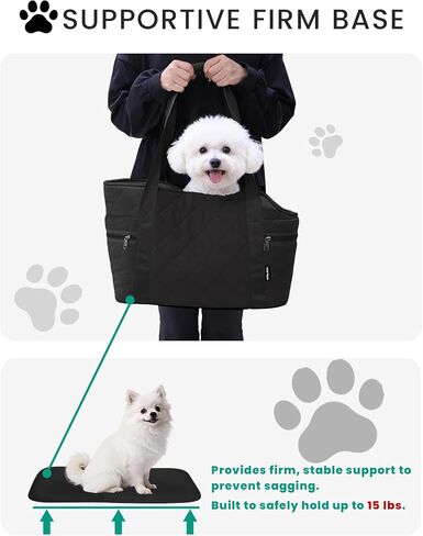 Lightweight Dog Purse Carrier for Small Dogs up to 15 lbs, Dog Tote Bag Puppy Carrier, Soft Plush Interior, Safety Leash Clip, 4 Side Pockets Dog Carrier Bag for Travel & Walking, Black in Saudi Arabia