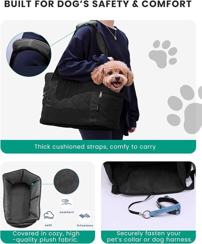 Lightweight Dog Purse Carrier for Small Dogs up to 15 lbs, Dog Tote Bag Puppy Carrier, Soft Plush Interior, Safety Leash Clip, 4 Side Pockets Dog Carrier Bag for Travel & Walking, Black in Saudi Arabia