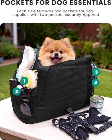 Lightweight Dog Purse Carrier for Small Dogs up to 15 lbs, Dog Tote Bag Puppy Carrier, Soft Plush Interior, Safety Leash Clip, 4 Side Pockets Dog Carrier Bag for Travel & Walking, Black in Saudi Arabia