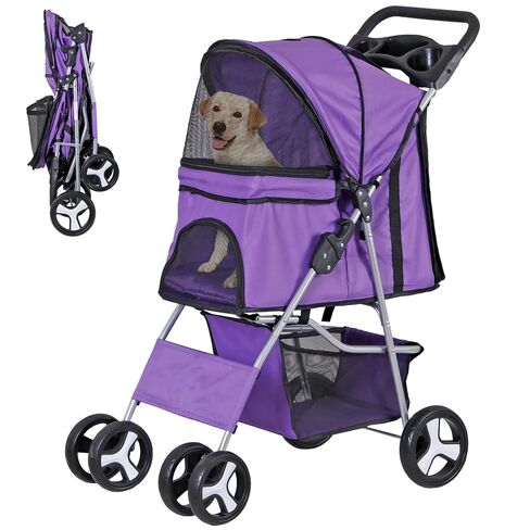 4 Wheels Pet Stroller Dog Cat Stroller for Small Medium Dog Cats Foldable Carrier Jogger Travel Puppy with Storage Basket and Cup Holder (Black) in Saudi Arabia