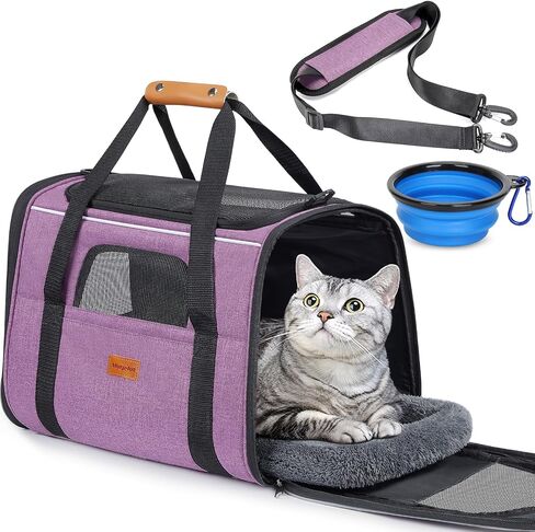 حامل الكلاب Morpilot Cat Carrier حقيبة سفر للحيوانات الأليفة معتمدة من شركة الطيران، حامل حيوانات أليفة من القماش قابل للطي للكلاب الصغيرة والجراء والقطط المتوسطة، مع سحابات أمان للقفل، وعاء قابل للطي (أرجواني) in Kuwait