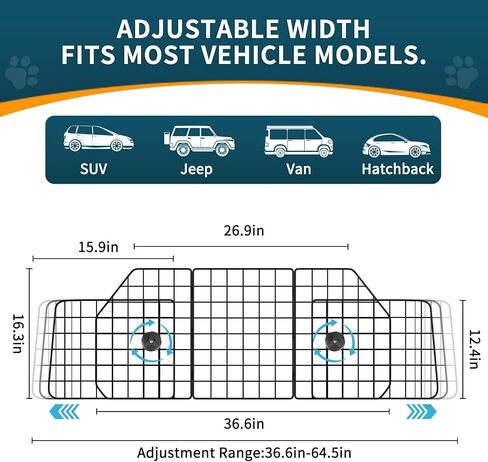 ERYTLLY Dog Car Barrier for SUVs, Vehicles, Dividers, Adjustable Heavy-Duty Wire Pet Gate, Foldable Car Pet Barrier with Mesh Bag, Car Accessories Safety Travel, for Cargo Area 36.6" to 64.5" Width in Kuwait
