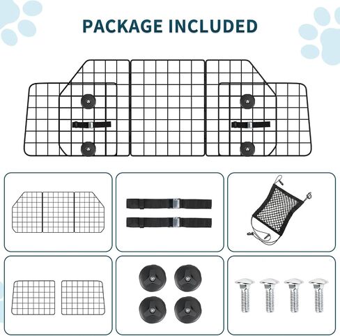 ERYTLLY Dog Car Barrier for SUVs, Vehicles, Dividers, Adjustable Heavy-Duty Wire Pet Gate, Foldable Car Pet Barrier with Mesh Bag, Car Accessories Safety Travel, for Cargo Area 36.6" to 64.5" Width in Kuwait