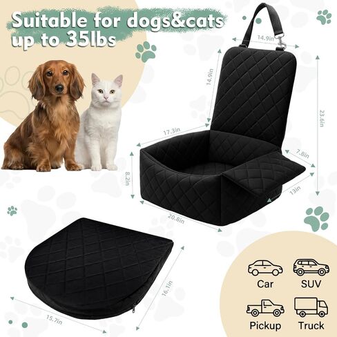 Dog Car Seat with Foldable Armrest for Small/Medium Dogs, Pet Travel Bed in Kuwait