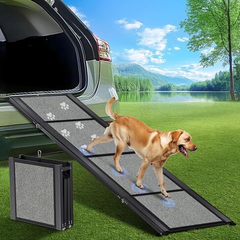 Dog Ramp for Car 𝟕𝟏"𝐱𝟐𝟎" Large Folding Pet Stair Ramps for Truck, SUV, with Non-Slip Surface, Up to 250LBS, Outdoor Dog Car Ramp for Medium & Large Dogs, Portable Pet Steps in Kuwait