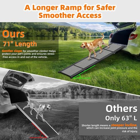 Dog Ramp for Car 𝟕𝟏"𝐱𝟐𝟎" Large Folding Pet Stair Ramps for Truck, SUV, with Non-Slip Surface, Up to 250LBS, Outdoor Dog Car Ramp for Medium & Large Dogs, Portable Pet Steps in Kuwait